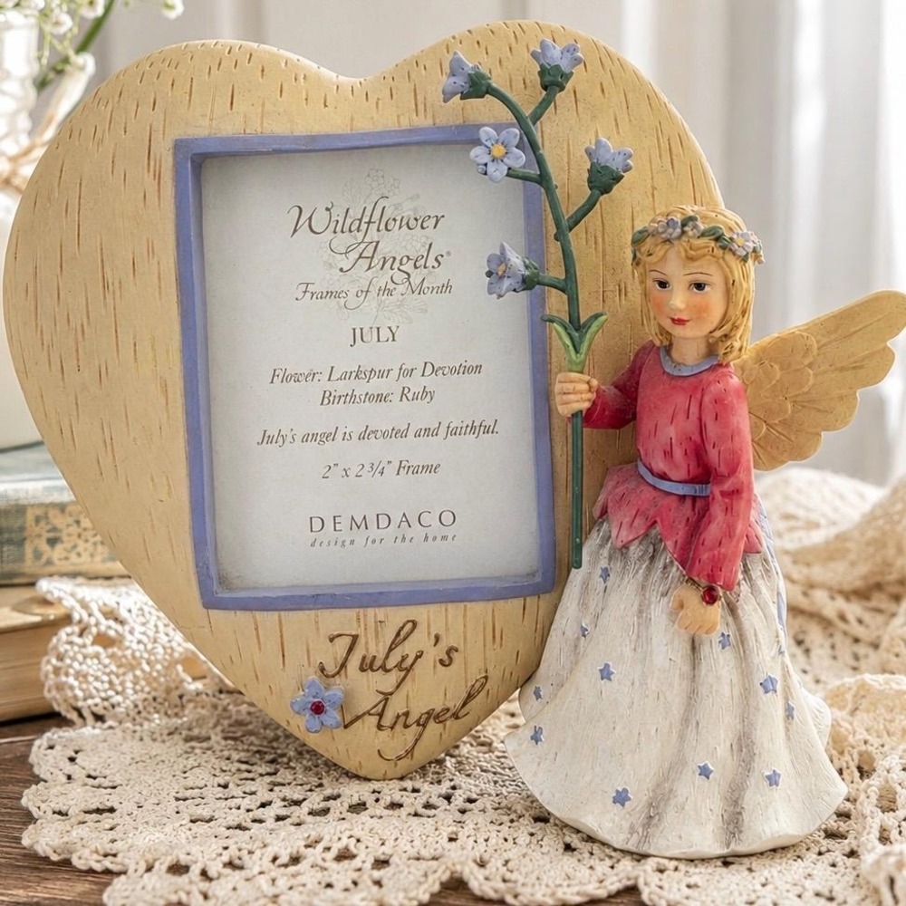 July Angel Photo Frame Birth Flower Heart Fairy Tabletop DEMDACO Vintage 2003